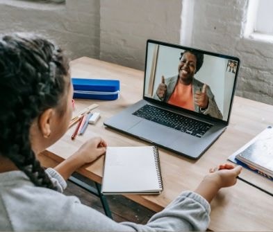 Person on a video call for an online counselling session